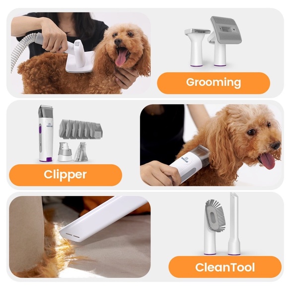 Oneisall 7-in-1 Pet Grooming Vacuum Kit for Dogs & Cats – Quiet Suction Clippers - Picture 4 of 8